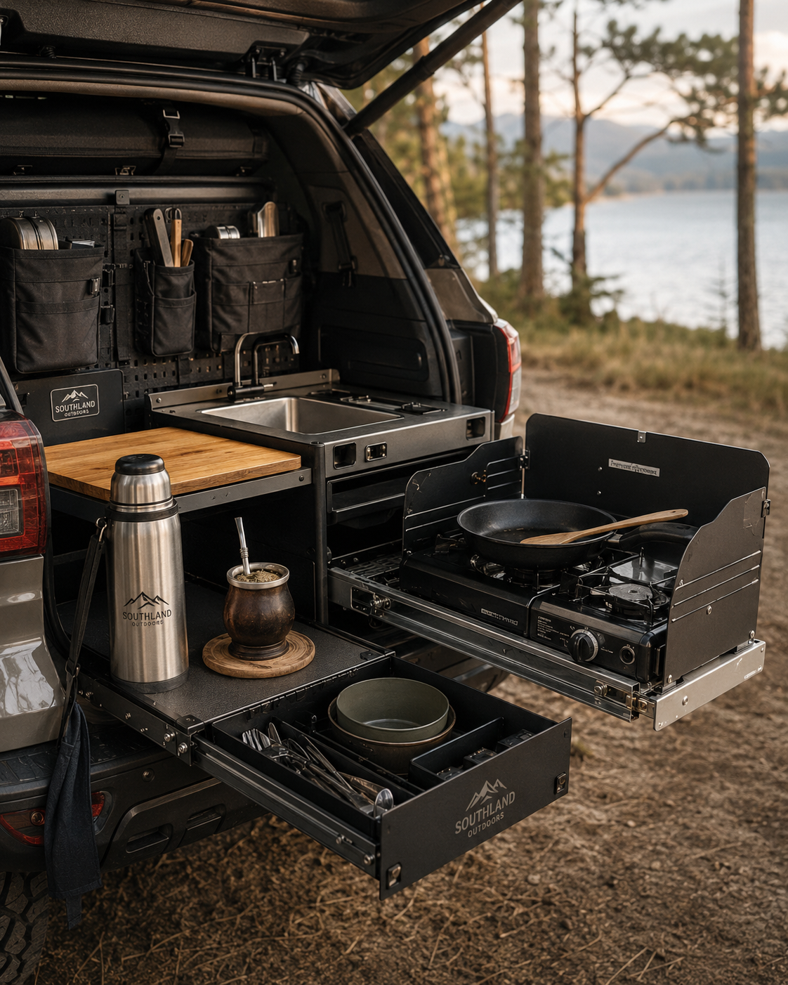 Premium outdoor camping kitchen set up for remote cooking